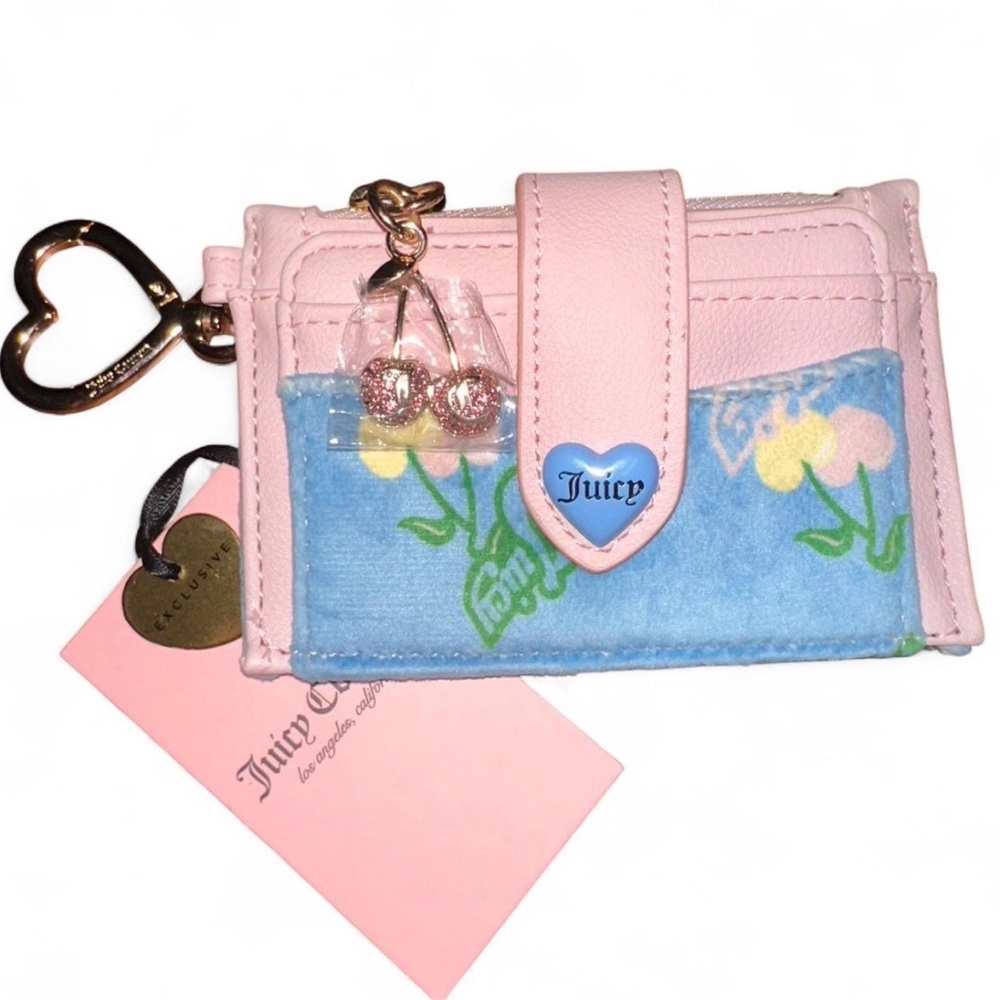 Juicy Couture “Retro Juicy Cherry Tab Elongated Card Case” Wallet, blue